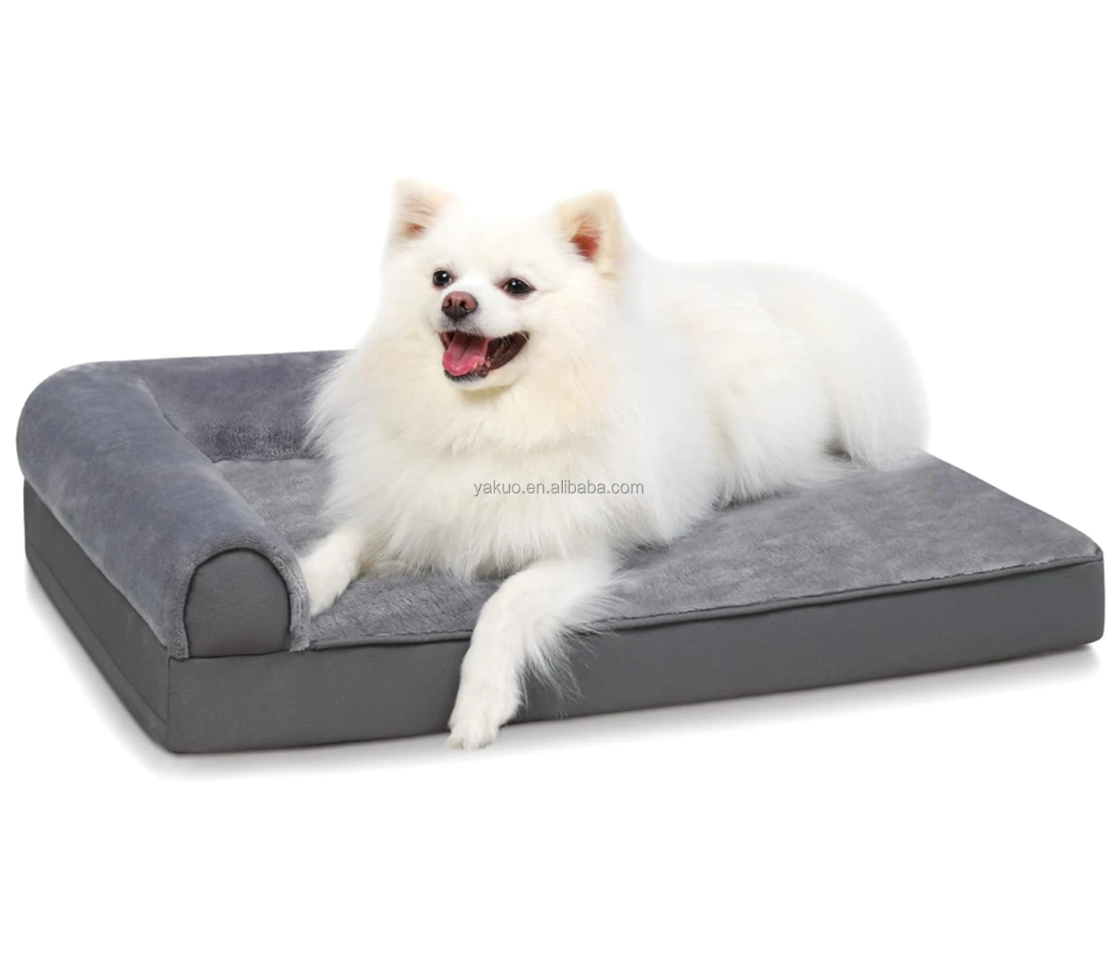 L shape Bolster Pillow Orthopedic Dog Bed Waterproof Dog Beds Flannel Dog Couch Bed with Egg Crate Foam Removable Washable