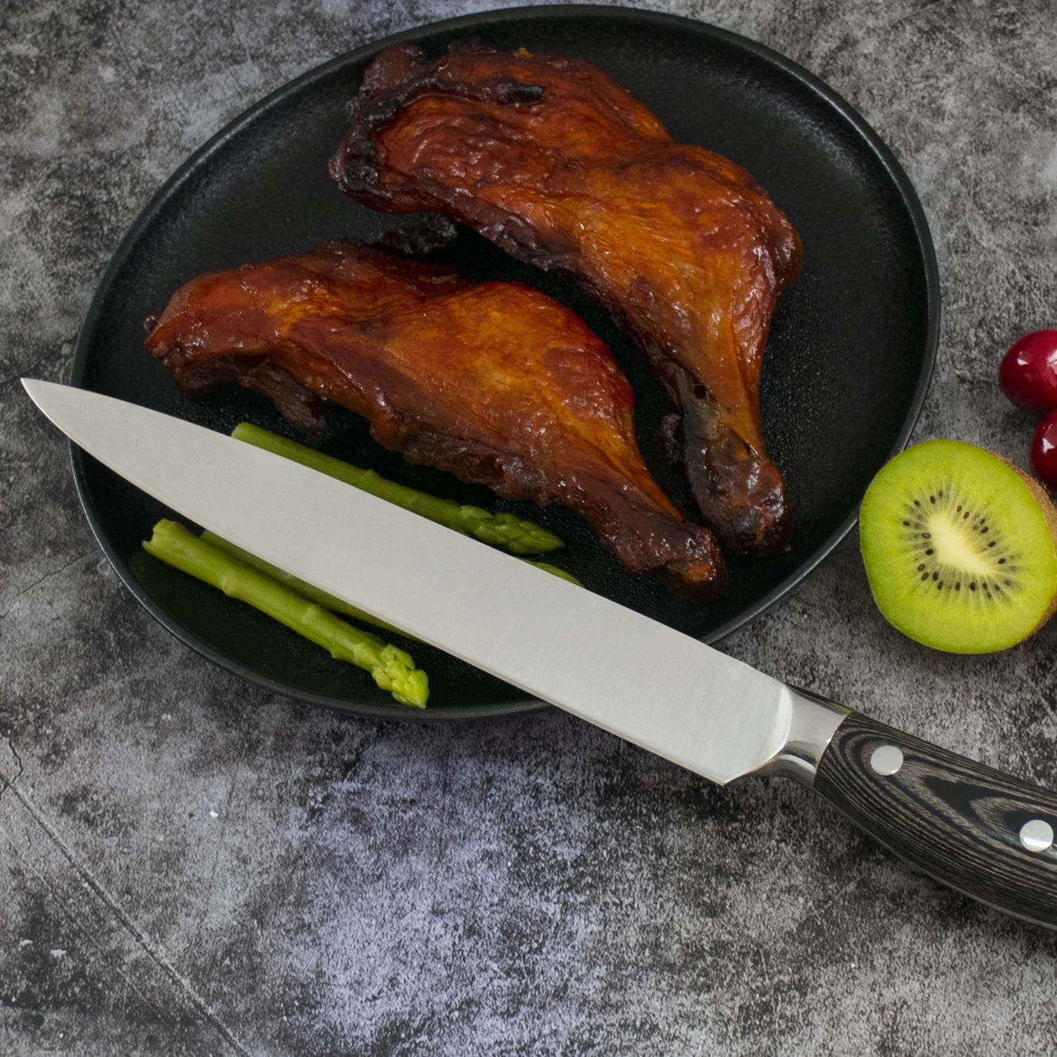 8 inch 3cr13 Stainless Steel Kitchen Knife Ergonomic Pakka Wood Handle Kitchen Slicing Knife