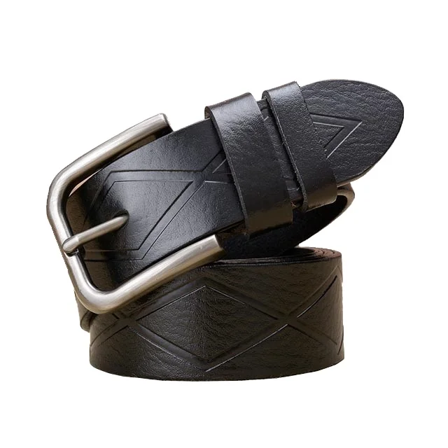 Genuine Italian embossed leather alloy Pin Buckle Belts New Style Popular Men Genuine Cow Leather Belt