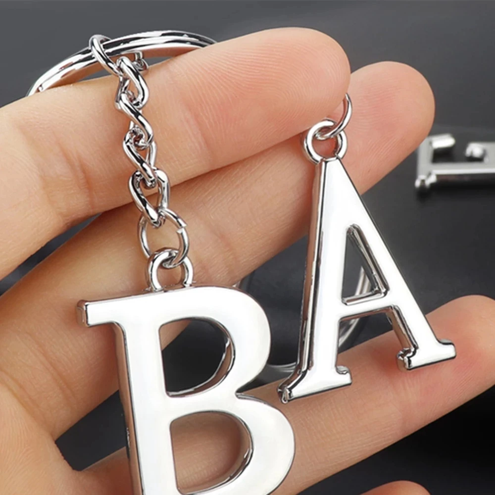 Metal DIY A-Z Letters keyChain Silver Color Car Key Ring 26 Letters Key chain