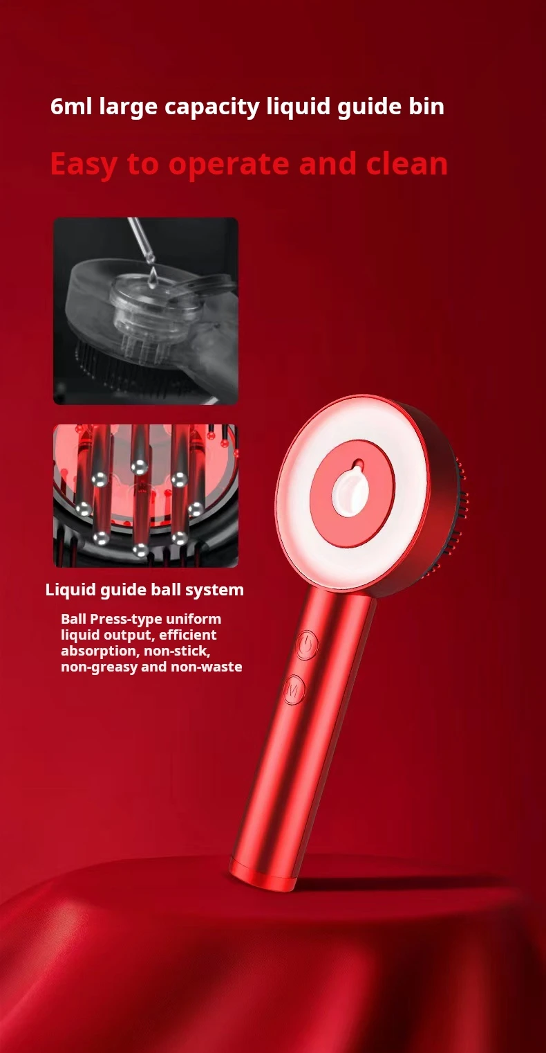 3 In 1 Multi Functional Red Blue Light Hair Comb Massager Ems Oil Applicator Scalp Massager Brush For Hair Growth