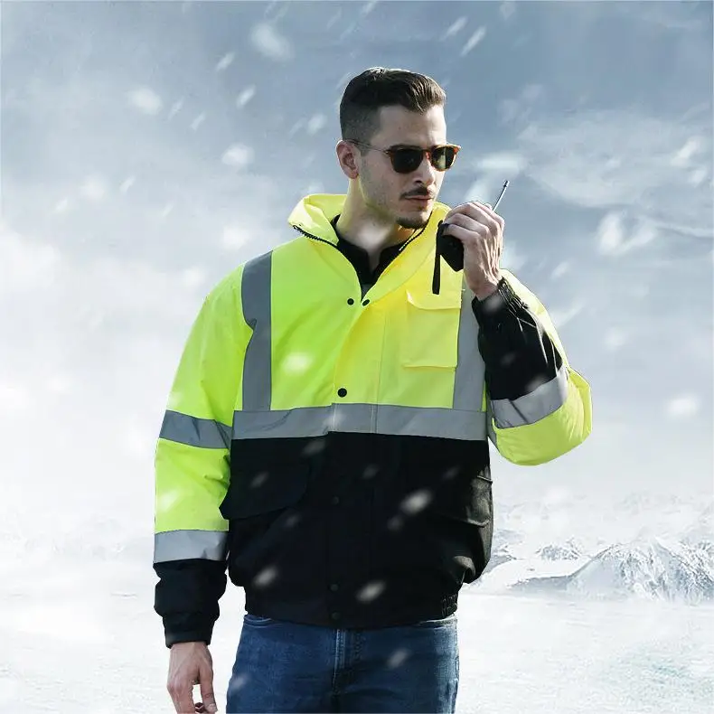 High Visibility Reflective Safety Construction Wear With Pocket Long Sleeves Waterproof Hoodie Factory Made Insulated Jackets