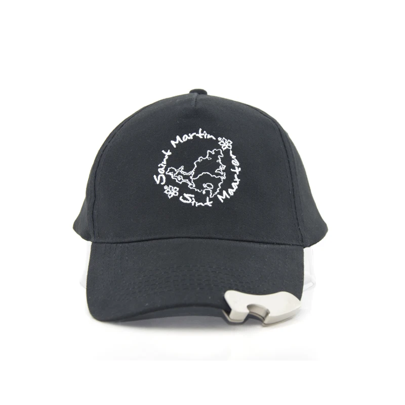 
Cotton fabric custom black embroidery bottle opener baseball cap with metal buckle 