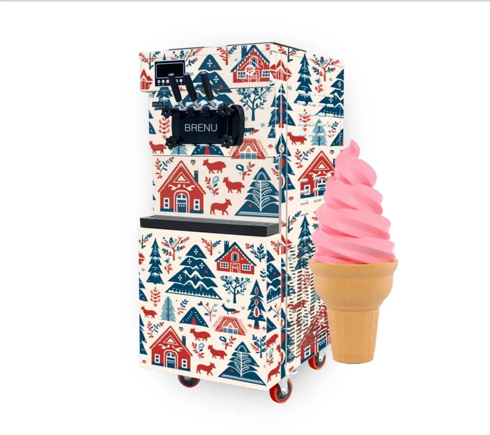 Brenu manufacture Automatic Big Capacity A Cornet De Glace R404a Automatic Soft Vending Serve Ice Cream Maker Machine For Busine