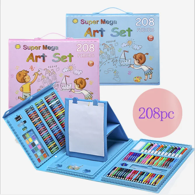 New Trending Kids Art Set Supplies Portable Art Box 208 Pcs Wax Pen Art Gift Set For 2024 Kids Drawing