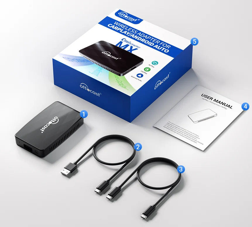 Ottocast latest Ottoadapter wireless 3 in 1 dongle wired carplay android auto cast smart mirroring airplay adapter for universal