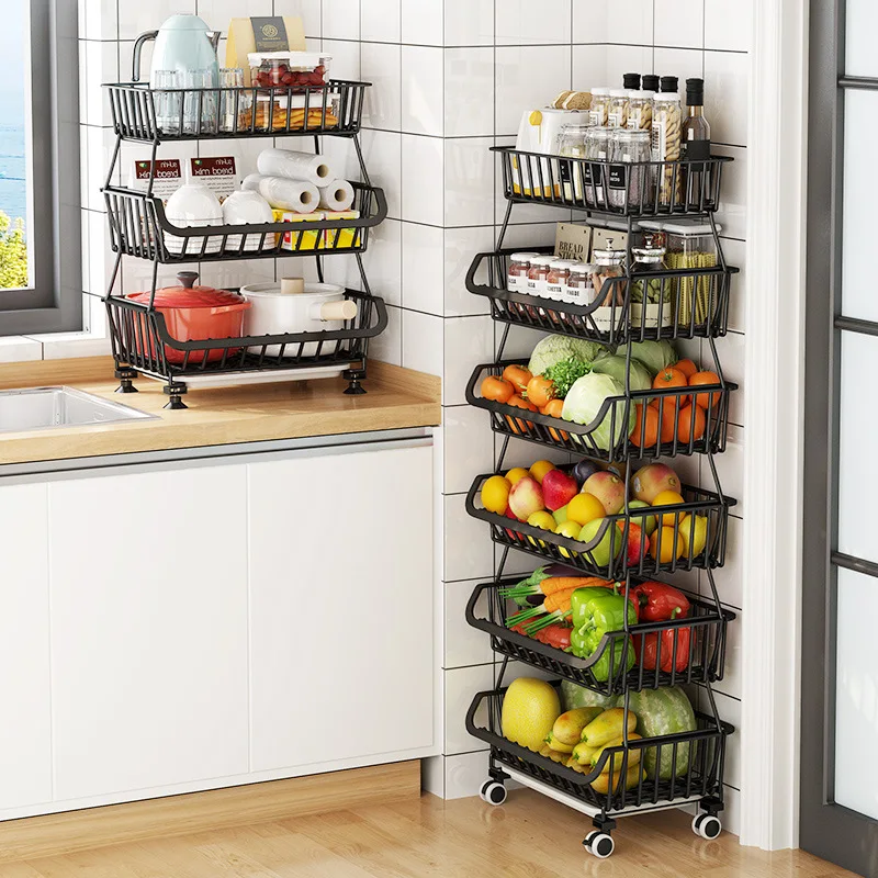 Household Living Room Kitchen & Tabletop Neaten Storage Basket 2/3/4/5/6 Layers Rotating Rack Fruit Vegetable Storage Organizer
