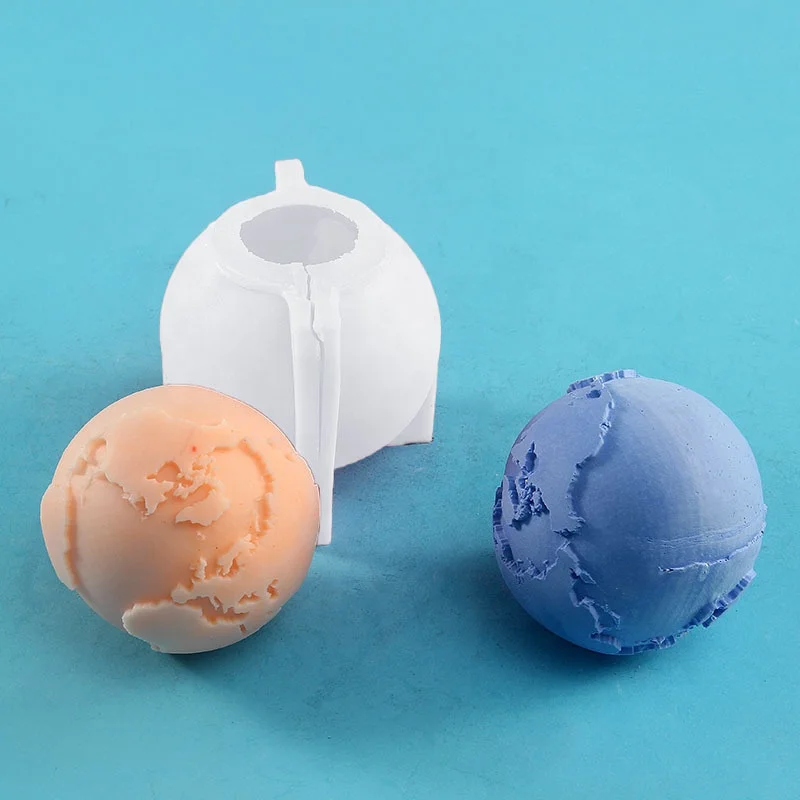 DM343 New Earth Moon Face Ball Shape Molde Para Velas 3D Beeswax Mold DIY Resin Epoxy Silica Gel Plaster Candle Making Tool