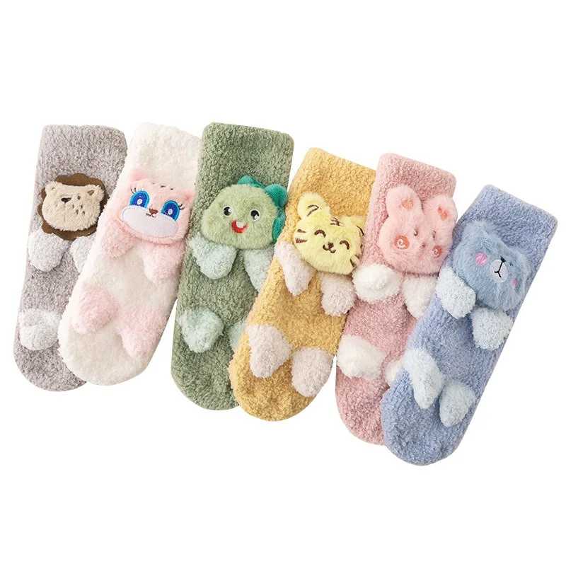3D Novelty Face Socks Winter Warm Thick Socks Coral Velvet Cartoon Monster Funny Socks for kids children