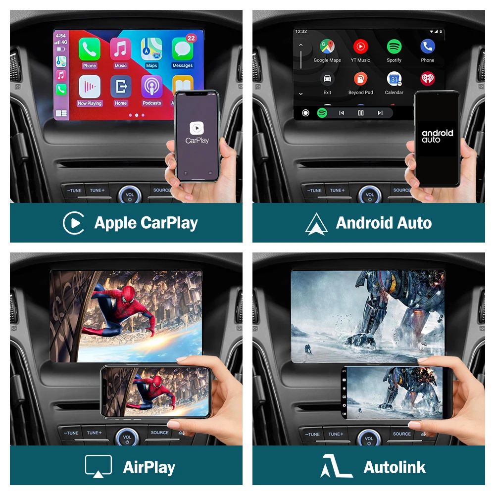 Road Top Android Auto Interface Mirror Link AirPlay Wireless CarPlay Interface Box for Ford Focus Escape Fiesta C-max