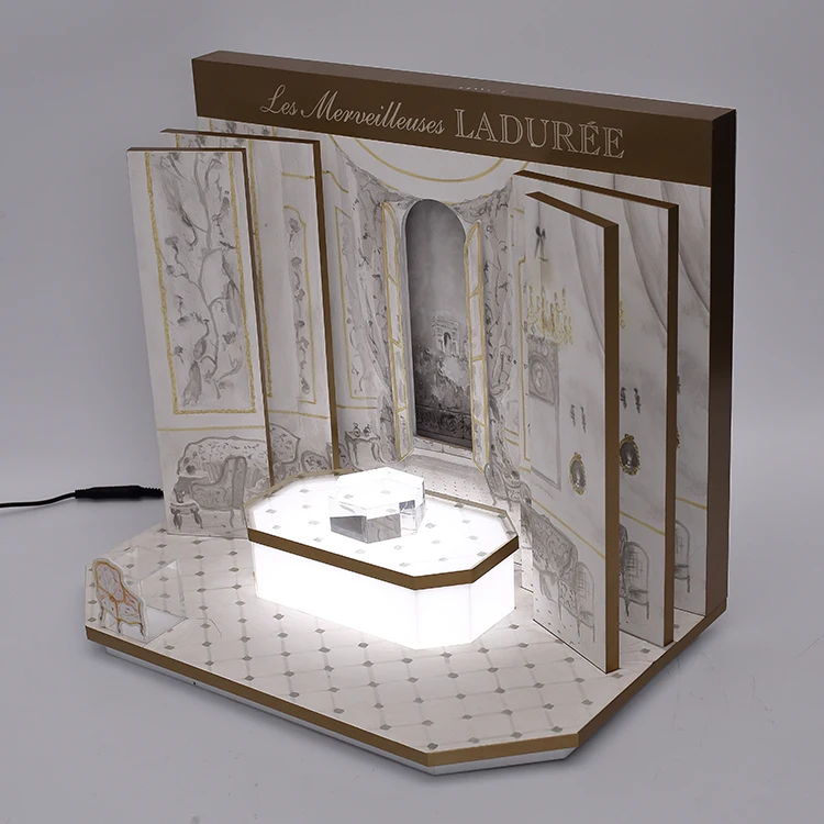 2022 Retail Countertop Acrylic Cylinder Cosmetic Skincare Products Display Rack Makeup LED Display Stand