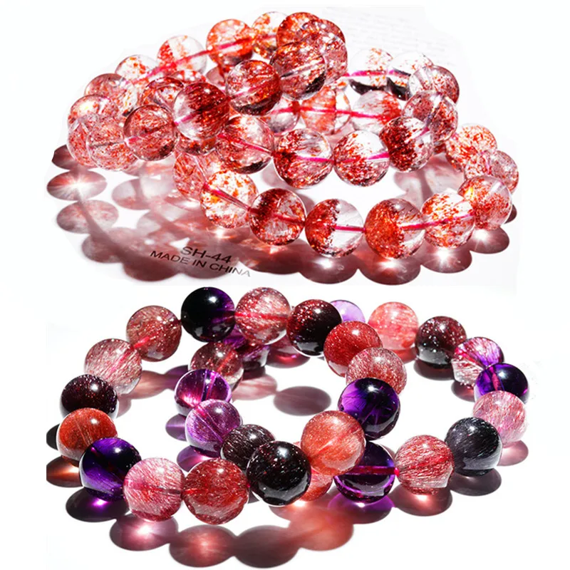 Super Seven Golden Strawberry Tourmaline Rutile Titanium Tansang Sea Pattern Peter Stone Spodumene Bracelet