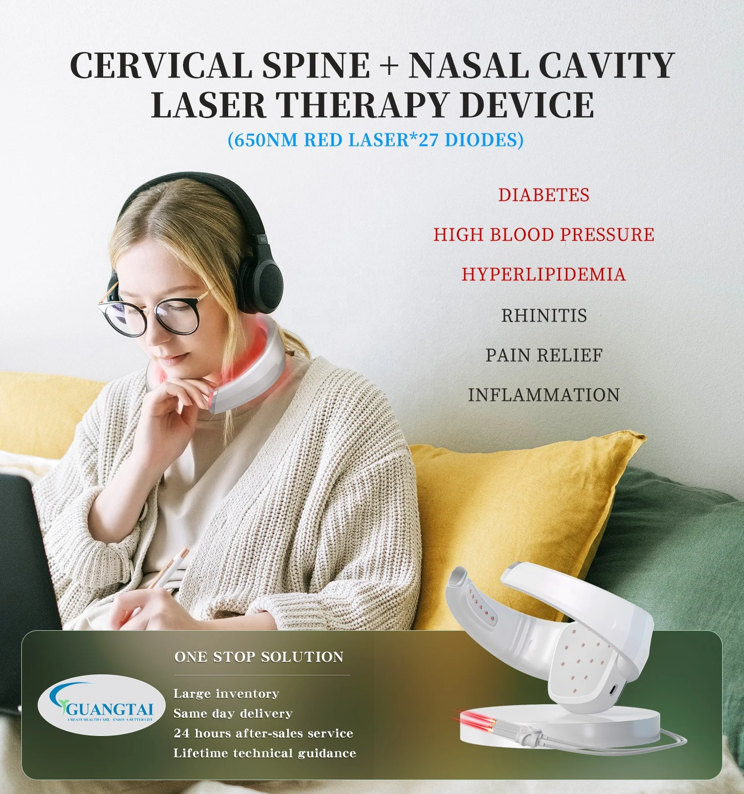 27 diode 650nm laser photobiomodulation rehabilitation equipment low level laser theray blood circulation device for cervical