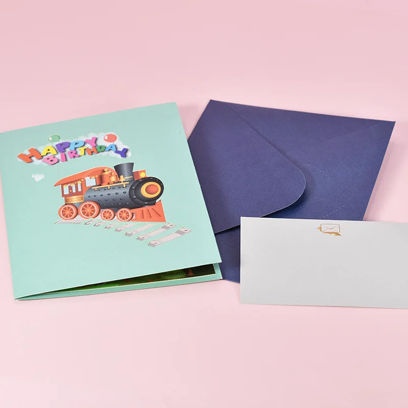 Birthday Train 3D Pop Up Greeting Cards,Happy Birthday Greeting Cards Postcards for Mom Wife Sister Boy Girl and Friends