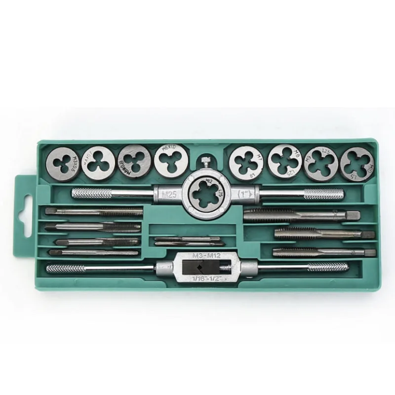 20 PCS Tap and Die Set - Metric Size M3-M12 Tap Set and Die Set Threads Tapping Threading Tool Kit with Wrench Handle