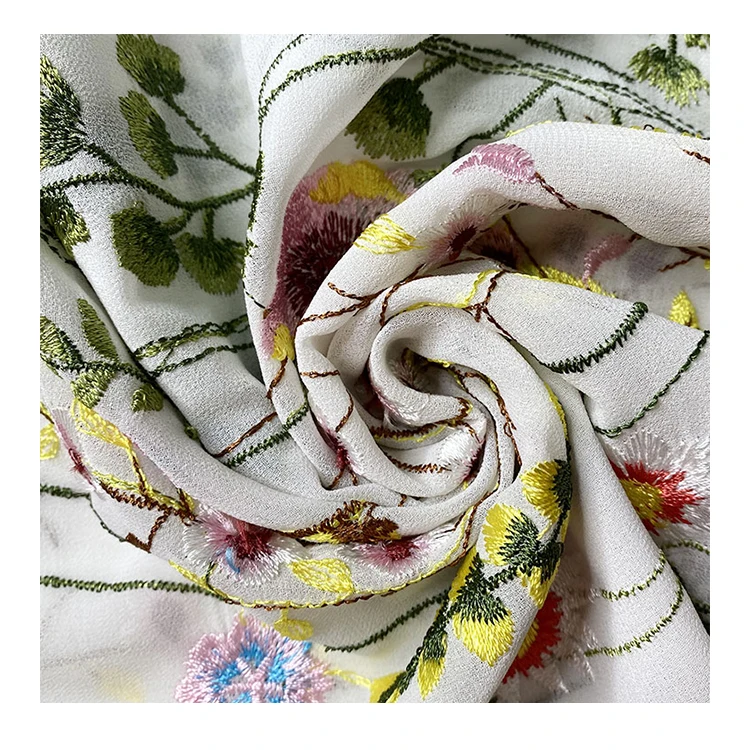 Модная новая шелковая шифоновая многоцветная ткань с вышивкой травы для женщин и детей