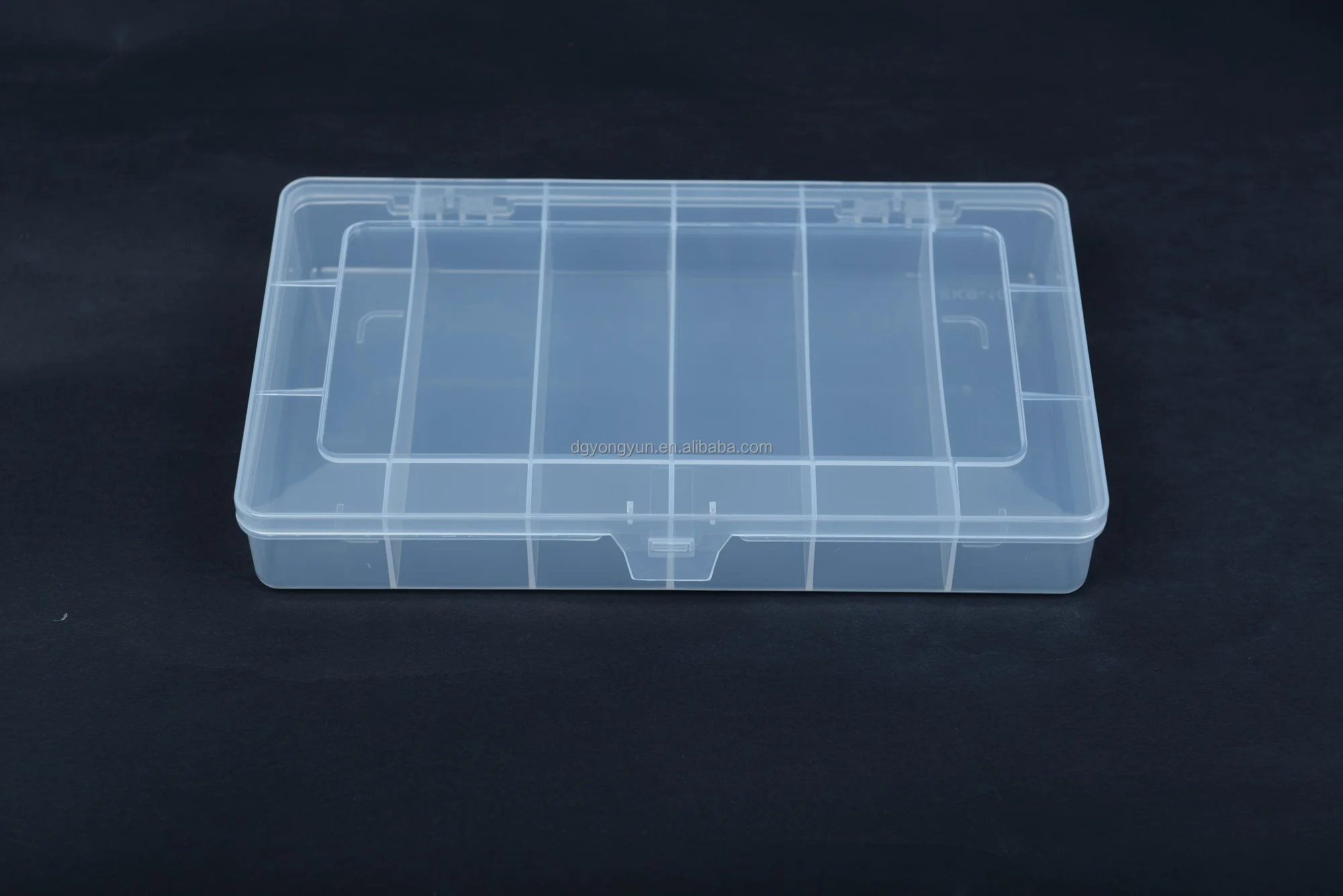 Whole sale 6 compartments rectangle transparent plastic storage box with fixed dividers
