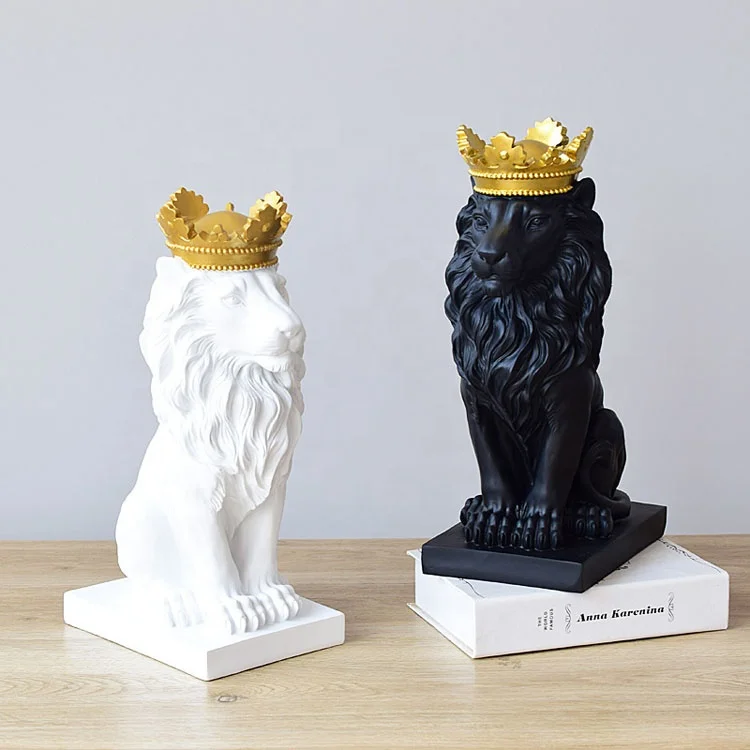 Royal Crown Resin Stone Lion Statue Figurine Animal King Furnishings Crafts