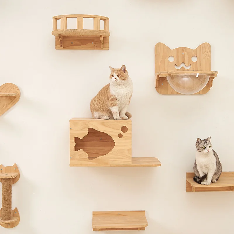 Wholesale High Quality Solid Wood Wall Mounted Cat Scratcher Shelf Cat Hammock Wall Mounted Cat Tree Wall Climbing Frame Pet