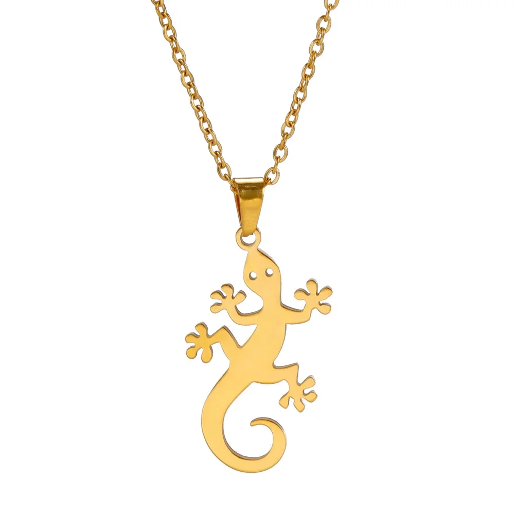 Lucky Lizard Gecko Necklace for Women Stainless Steel Chain Necklace Fashion Wildlife Reptile Jewelry Salamander Necklace