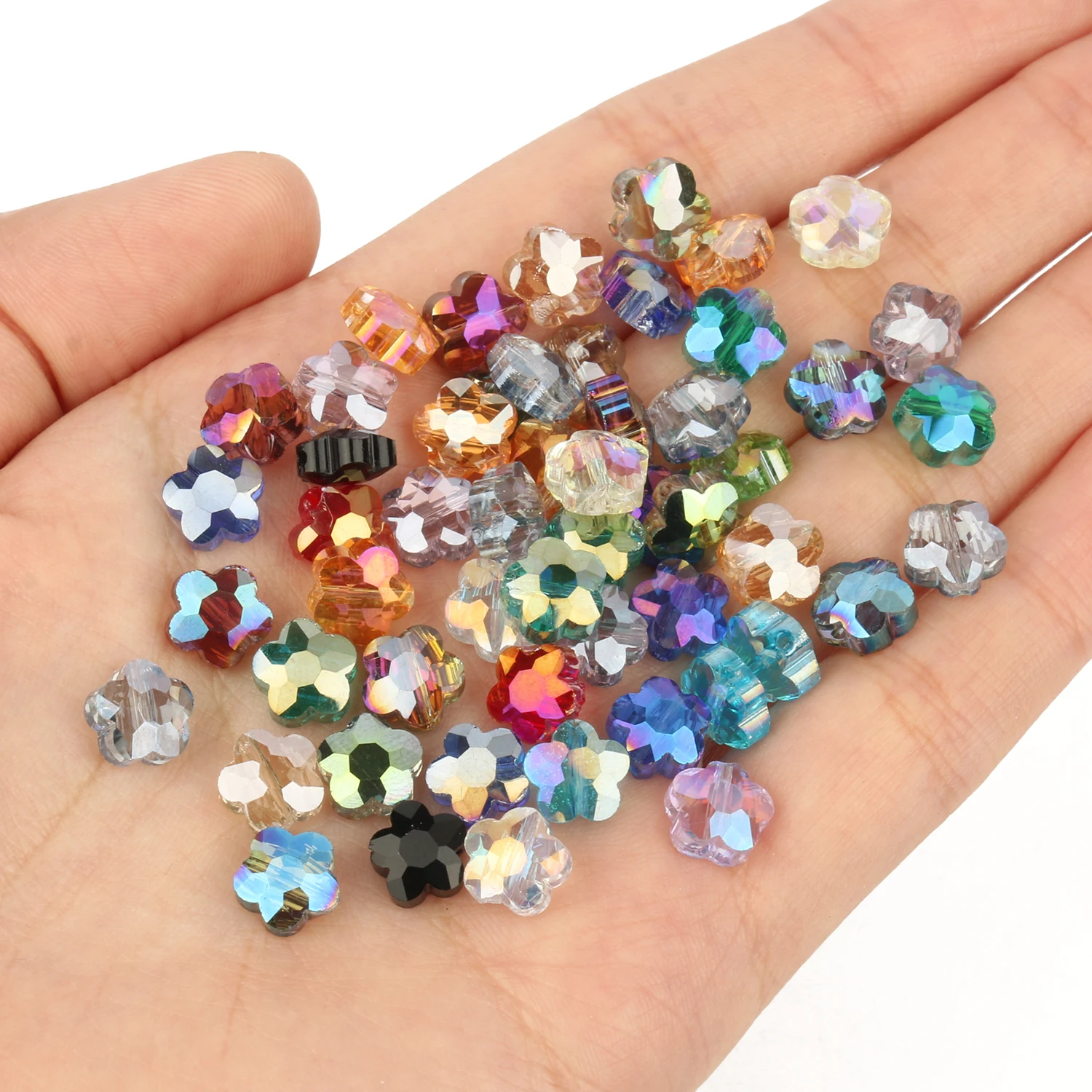 8MM Faceted Flower Shape Black/White/Blue Glass Crystal Beads For Bracelet Jewelry Making DIY