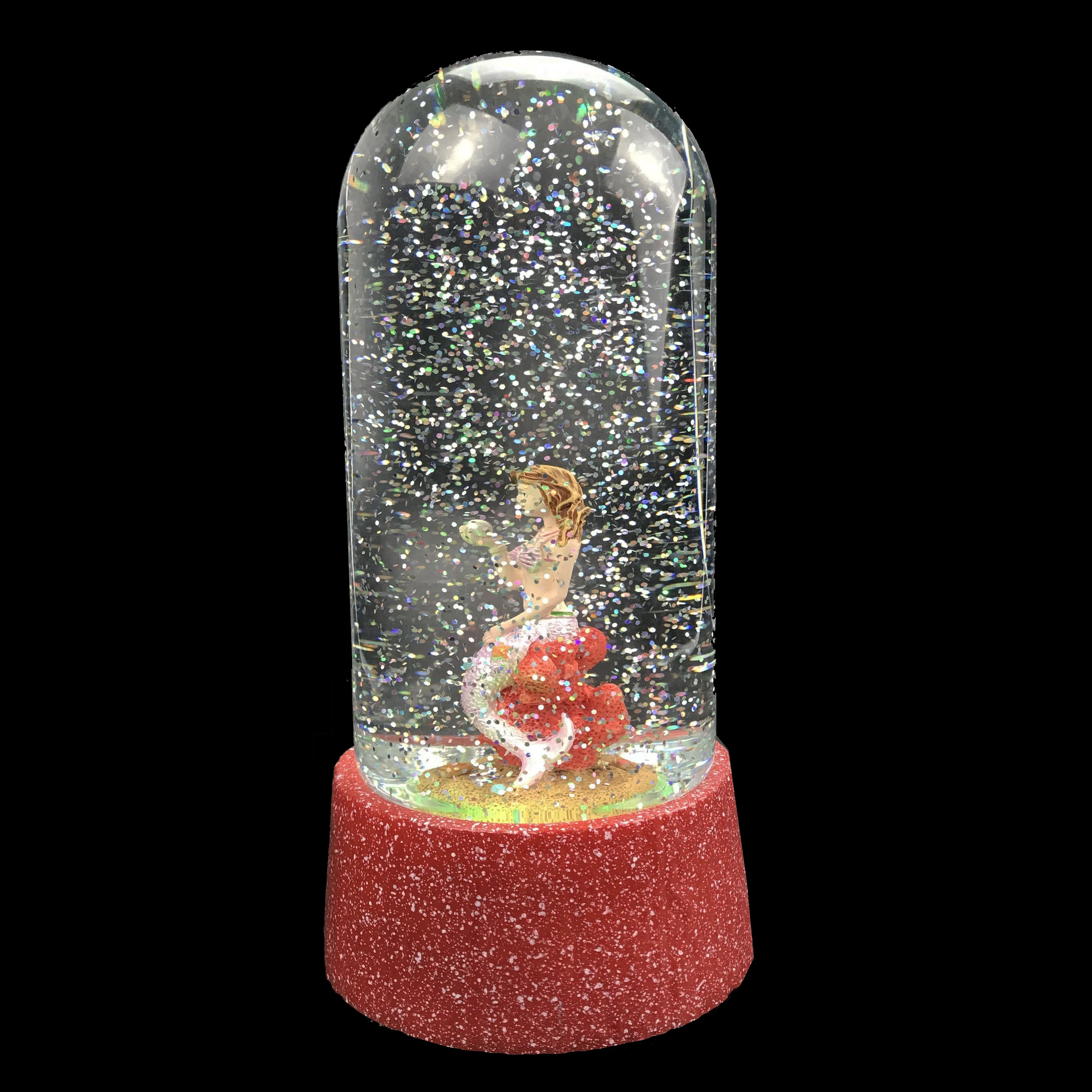 accept customization and Timer Light Up & Swirling Glitter cheap plastic snow globe beautiful mermaid sea series sparkles.