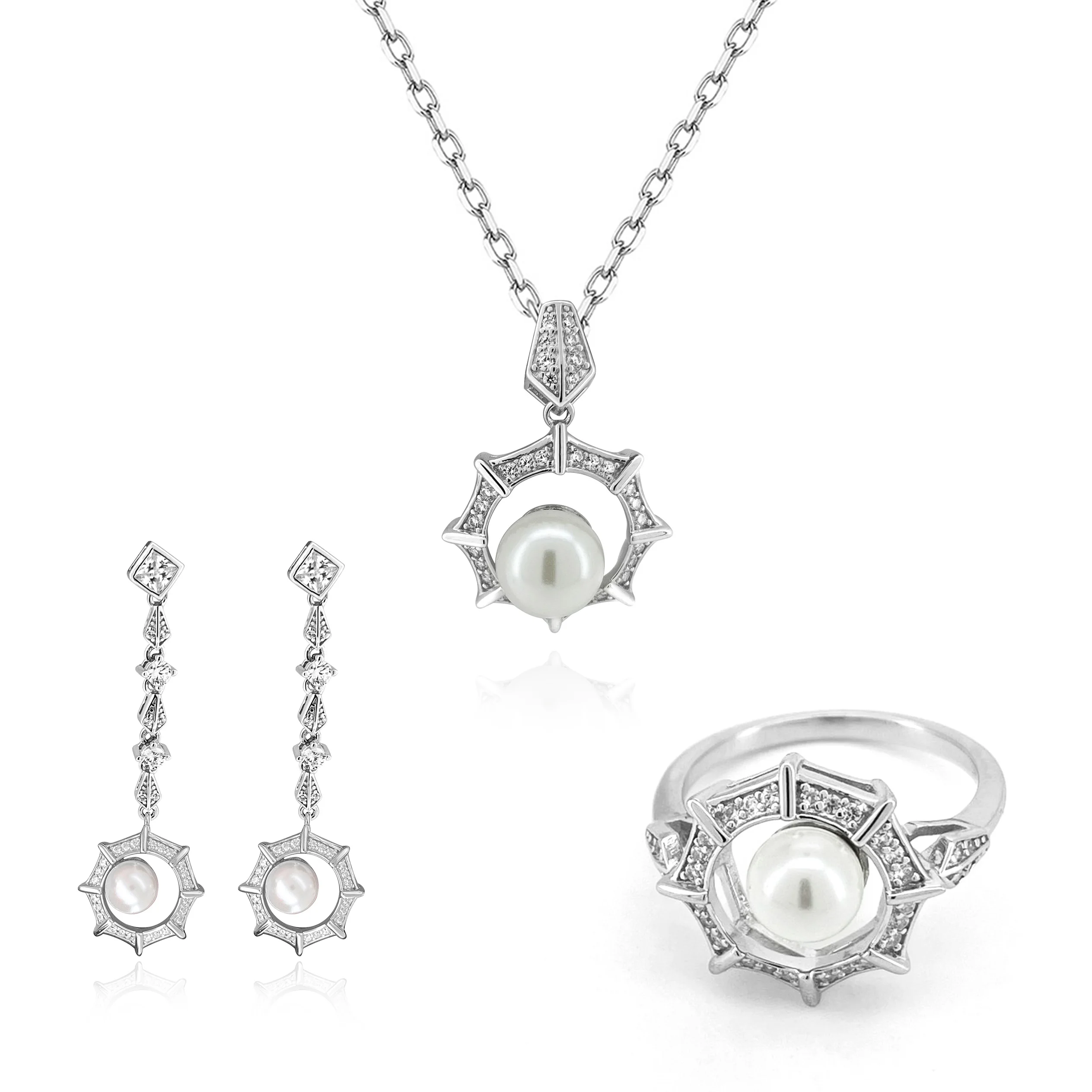 High End Brand Luxury Zircon Real Pearl Jewelry Set