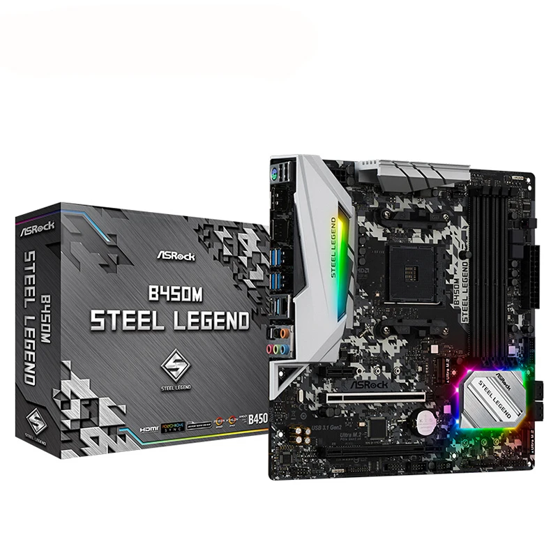 New 64G B450M STEEL LEGEND Micro-ATX AMD B450 DDR4 3466 M.2 USB3.1 Double Channel Socket AM4 Motherboard
