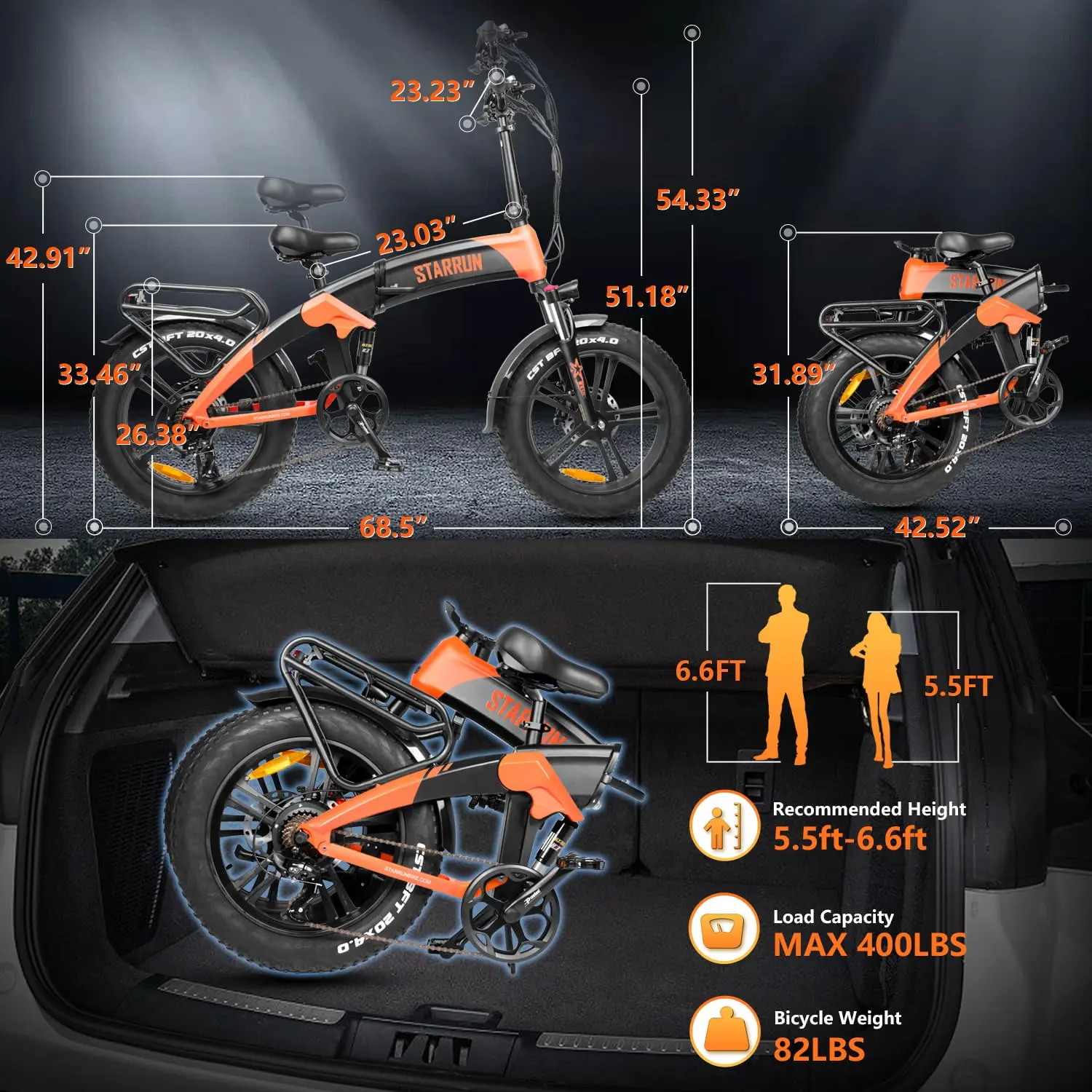 US Store2023 Original Factory E bike 500w 20 inch Flat Land Mountain off load folding Fat tire electric bicycle