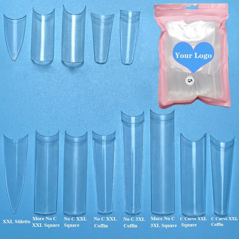 4XL Flat Coffin Nail Tip 7mm Extra Long Straight ABS XXXL XXL XL Clear Long Tapered Half Cover No C Curve Square Nail Tips