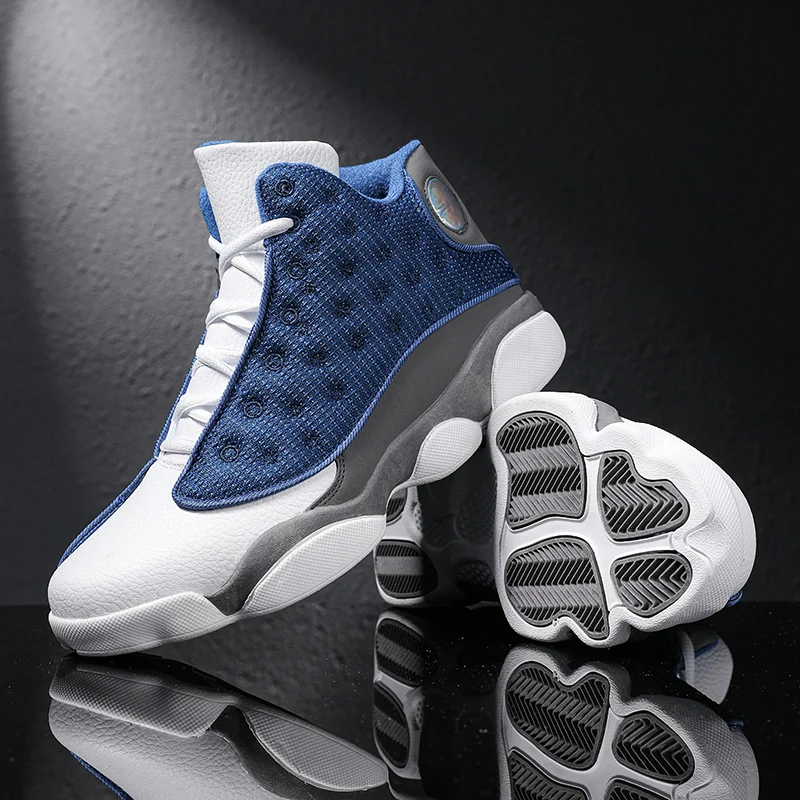 Мужские кроссовки Air Grey белые синие красные 13s с оригинальной коробкой