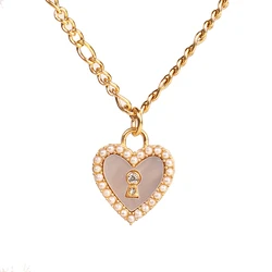 Women 18K Gold Plated Heart Shape Pendant Necklace Stainless Steel Exquisite Spiritual Jewelry Heart Pearl Necklace
