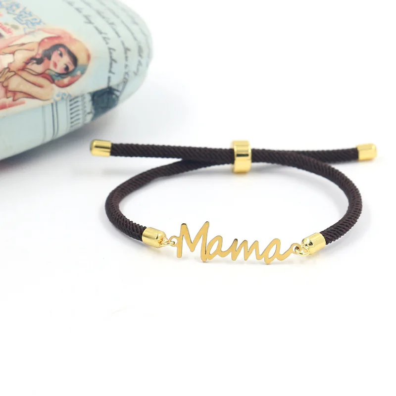 Custom Mama DIY Stainless Steel Letters Rope Adjustable Charm Making Bracelet