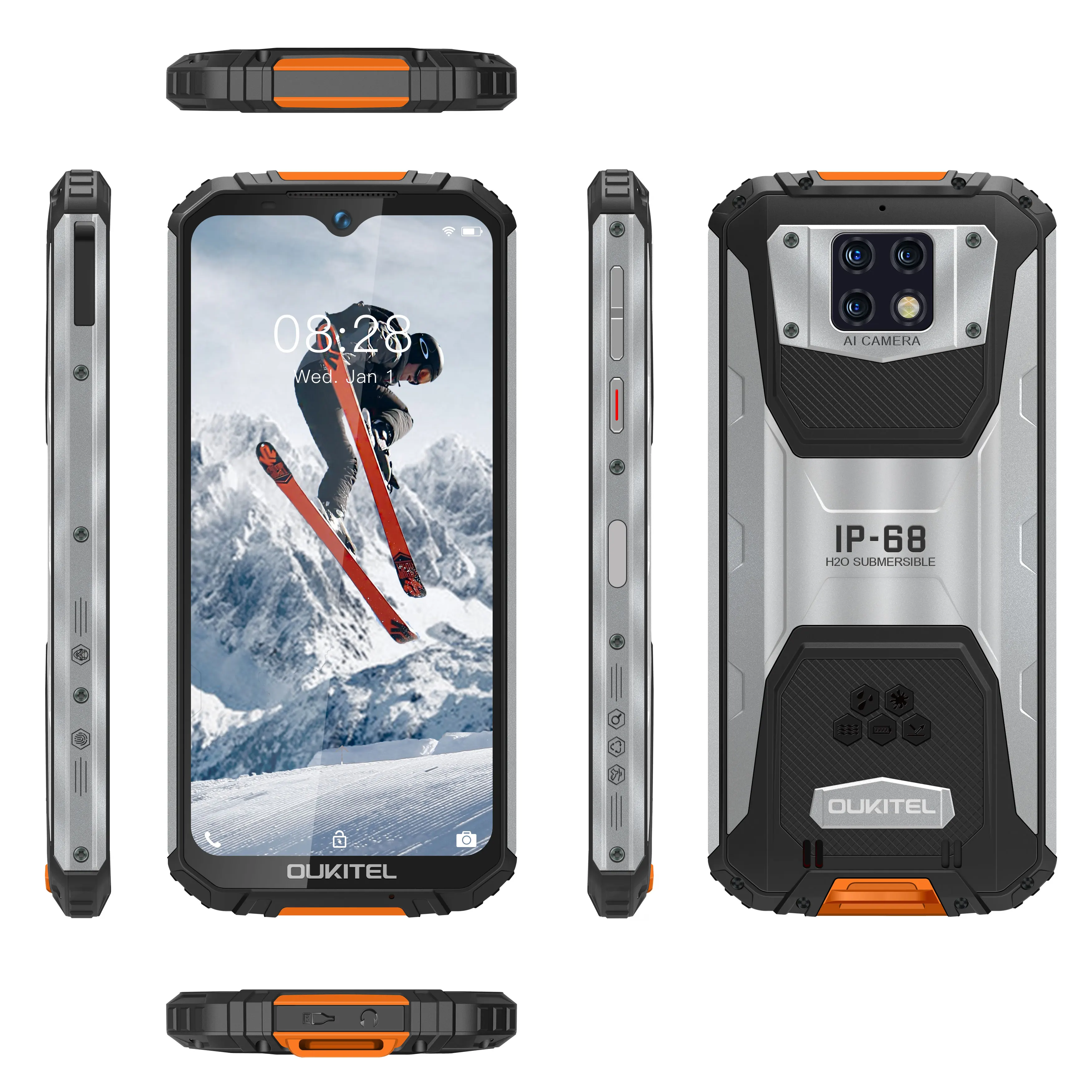 OUKITEL WP6 водонепроницаемый 6,3 дюймов 10000 мА/ч, 48MP 6 ГБ ОЗУ 128 ГБ ROM Face ID, функция отпечатков пальцев, 4G, мобильный телефон