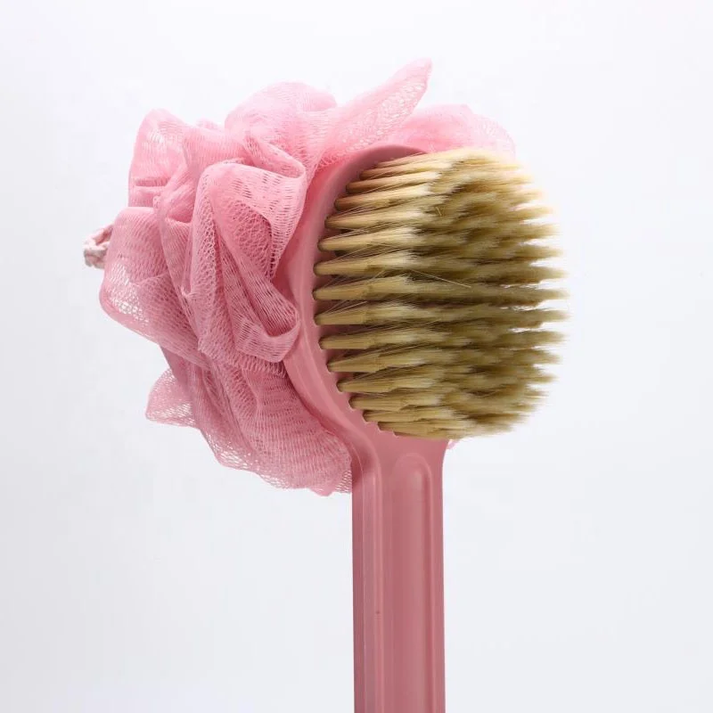 Shower body brush with bristles and loofah scrub brush