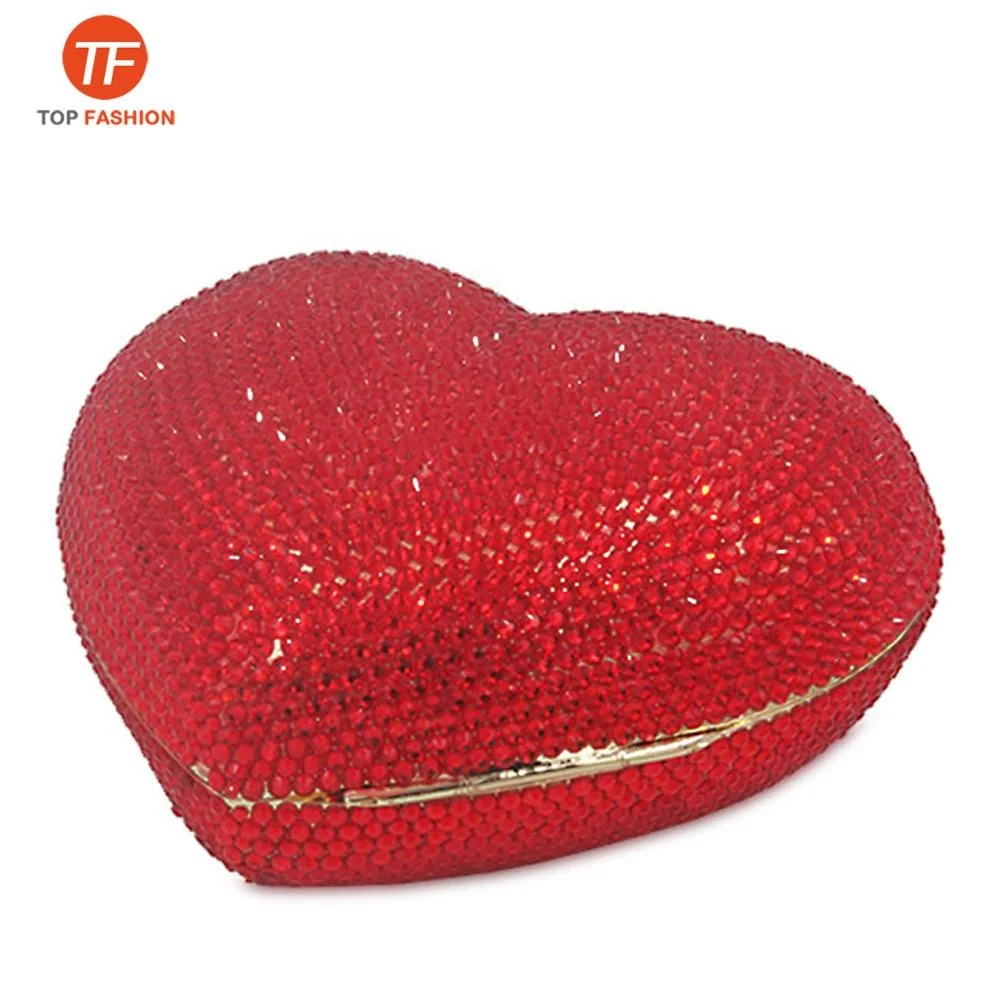 
Luxury Heart Shape Crystal Women Clutch Bag Rhinestone Evening Bag Party Purse from Factory Wholesales 