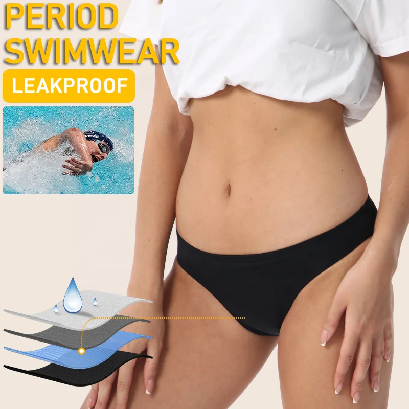 4 Layers Period Panty Low Rise NO PFAS Leakproof Bathing Brief Swimming Bottom Swimwear Menstrual Period Panties Underwear