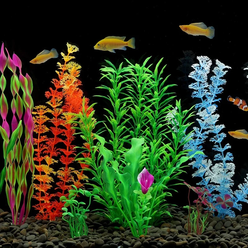 10 Pcs Plastic Aquarium Plants Decorations Artificial Seaweed Water Fish Tank