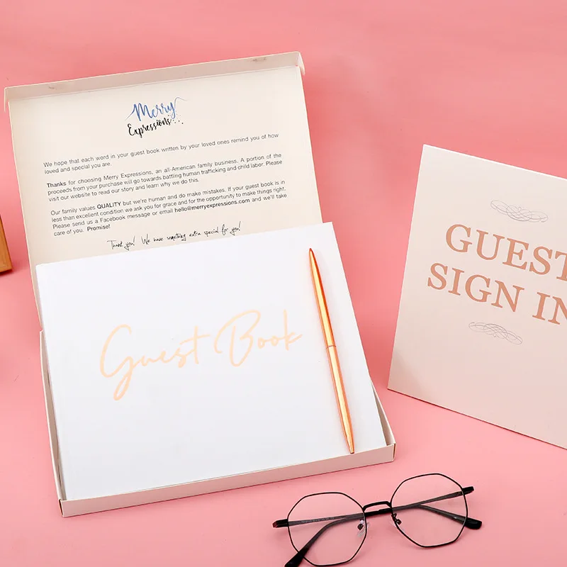 Custom Personalized Elegant Guest Book Gift Set Hardcover 50 Sheets Guest Book for Wedding