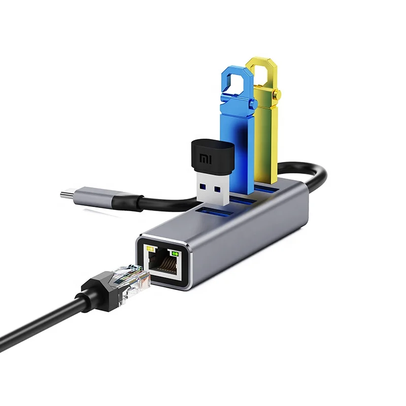 High Speed RJ45 Internet USB3.0 to 10/100/1000 Gigabit Type-C LAN Network USB C to Ethernet Adapter Hub for Window PC