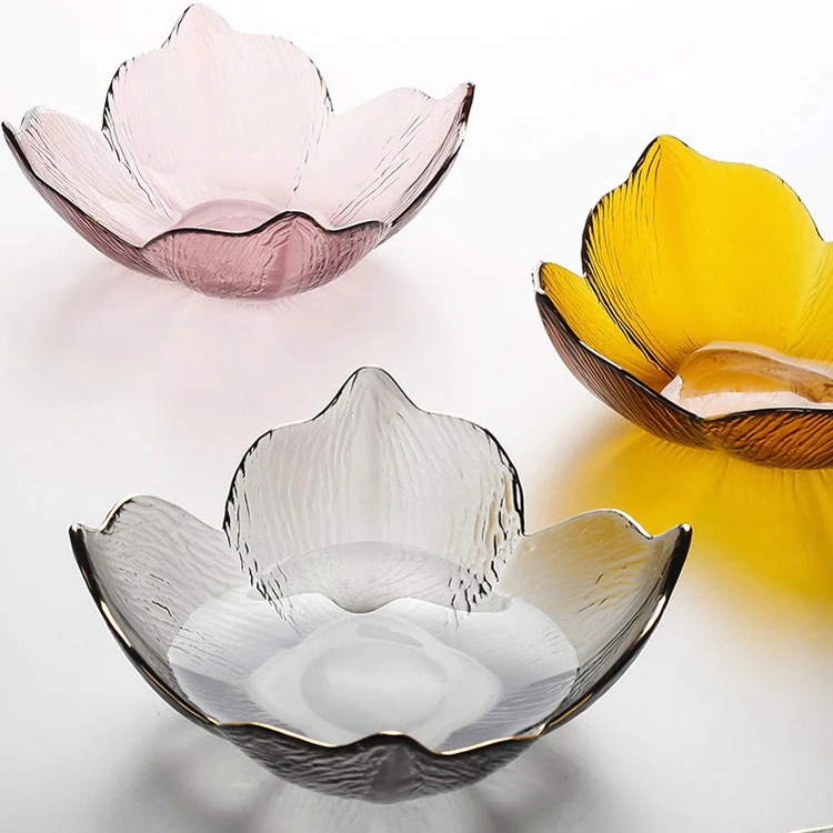 Gray Purple Amber Colored Flower Shape Glass Plates Wholesale