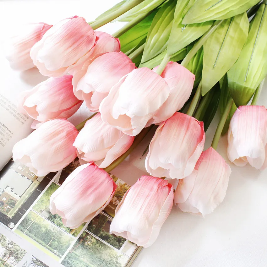 Vv180 New Factory Sales Single Tulips Artificial Silk Flowers Tulip Flower For Living Room Coffee Table Display Wedding