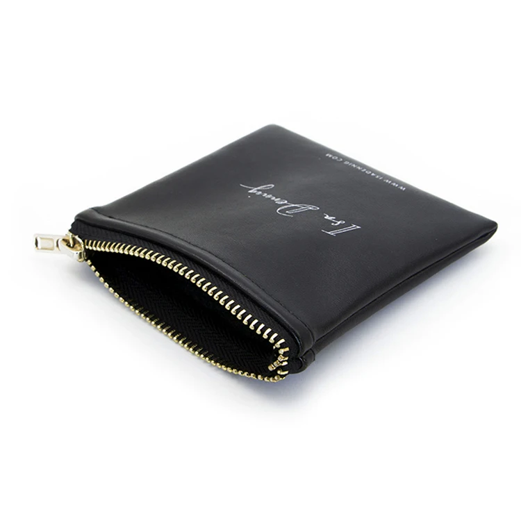 Black Zipper Top PU Leather Pouch Bag for Jewelry Packaging