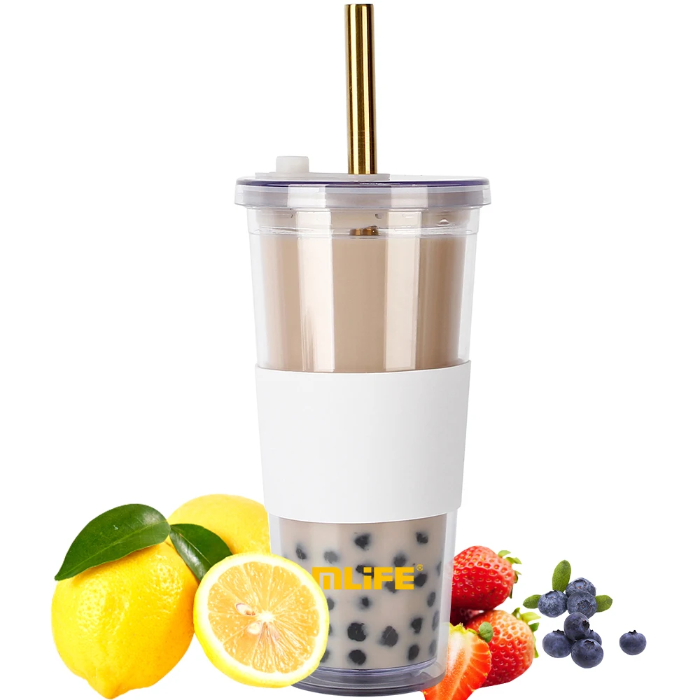 Custom Factory Logo 24oz Double Wall Tumblers Multi Color Reusable Plastic Boba Bubble Tea Cup with Novelty Design Straw