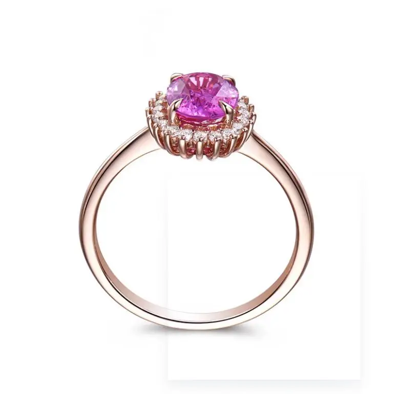 0.9 carat  pink color Sapphire ring 14K gold with CVD diamond support customized women ring