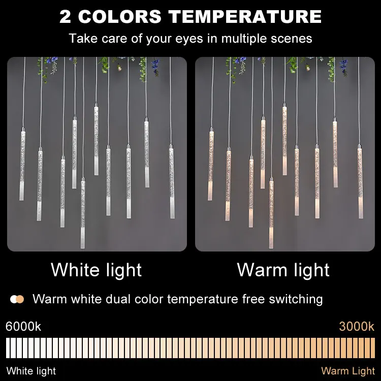 Creative 10 Luminous acrylic hanging long tube pendant light chandeliers for wedding decor