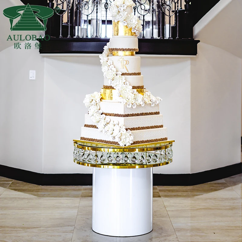 Роскошный золотой кристалл из нержавеющей стали боковой круглый зеркальный свадебный торт стол