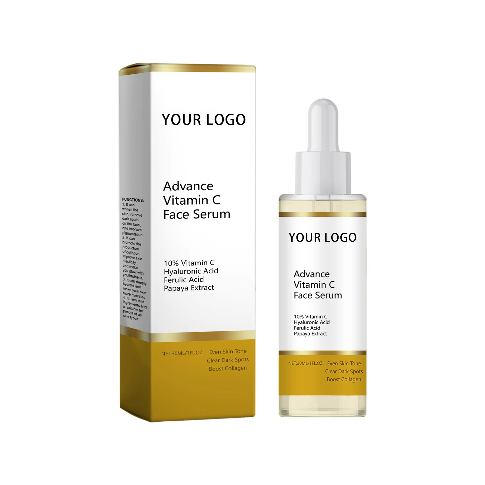 Wholesale Even Skin Tone Face Care Nourishing papaya extract Ferulic Acid Moisturizing Vitamin C Facial Serum