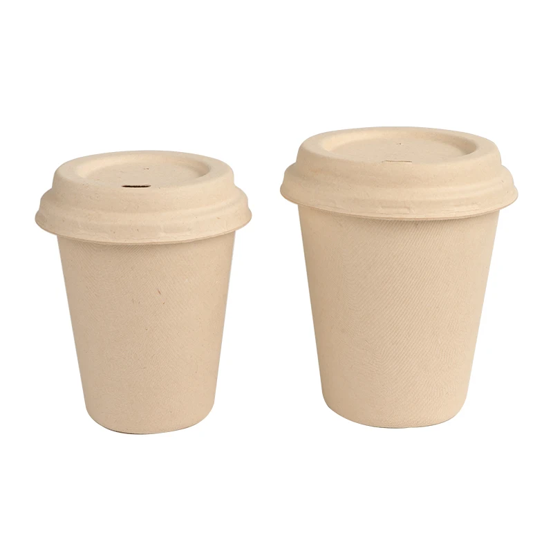 100% Degradable Disposable Sugarcane Paper Cups  Bagasse Paper Pulp Mould Coffee Tea Cup with Lid