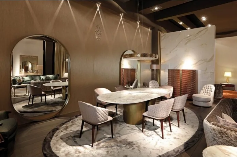 Foshan furniture Italian luxury dining marble table sets